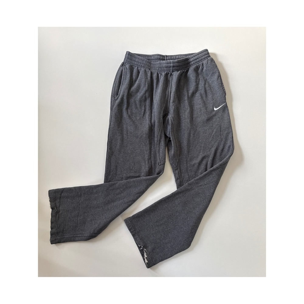 Nike Sweatpants Mens Large Charcoal Grey Fleece Straight Leg Distressed